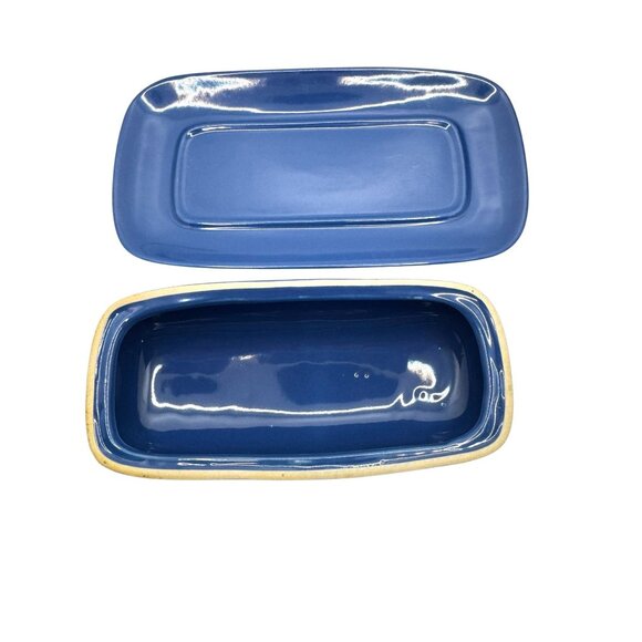 Vintage Blue Ceramic Quarter Pound Butter Dish With Lid - Picture 6 of 8